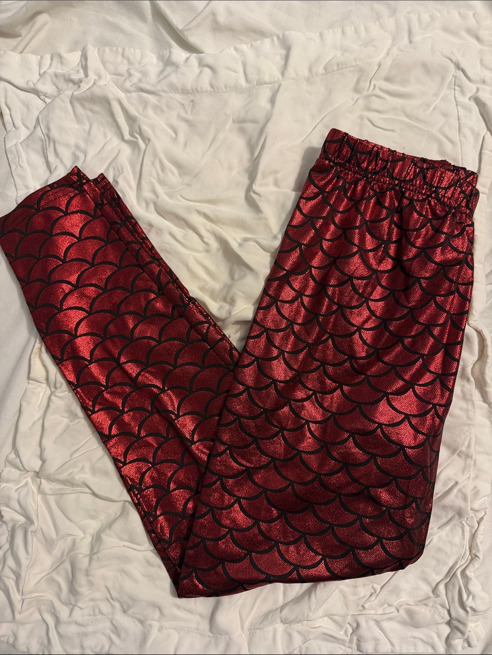 Women’s Red Metallic Mermaid Scale Leggings